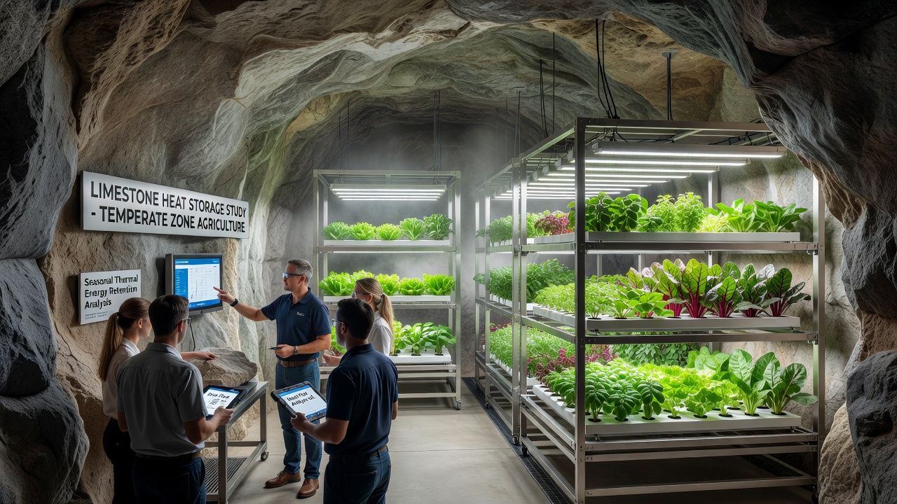 Investigating Limestone's Capacity for Seasonal Heat Storage in Underground Farming Facilities Across Temperate Zones